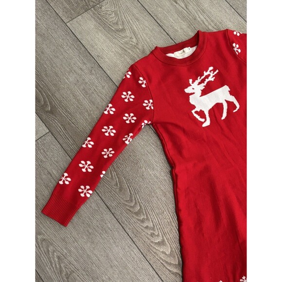 Girls Sweater Dress 10-12 Red White Reindeer Christmas Holiday Party Large - Picture 2 of 8